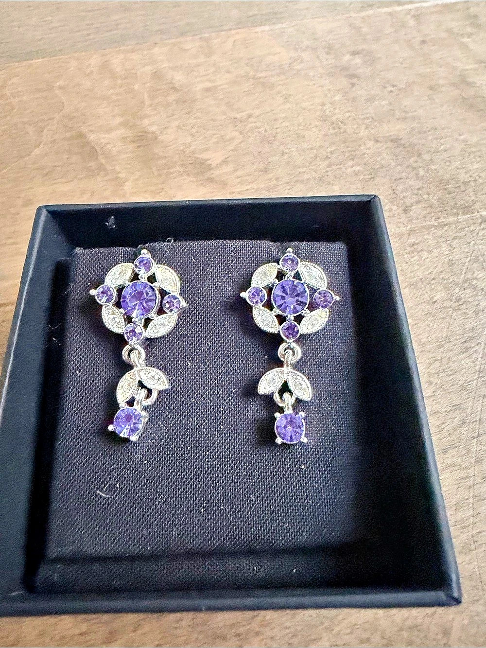 Vintage Napier Purple Crystal Drop Earrings